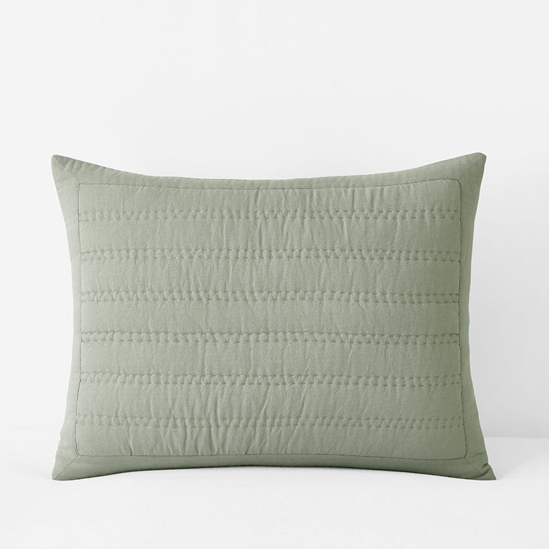 Premium Breathable Washed Linen Solid Quilted Sham - Moss, Standard