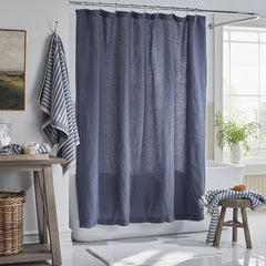 Premium Breathable Washed Linen Solid Shower Curtain - Denim Blue