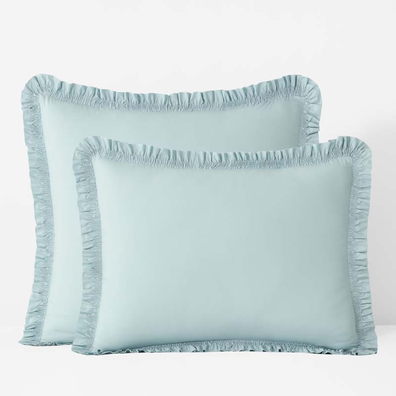 Solid Ruffle Garment Washed Cotton Percale Sham - Cloud Blue, Euro