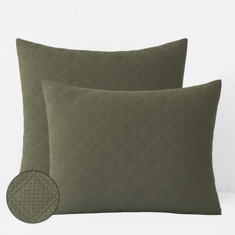 Waffle Quilted Sham - Olive, Euro