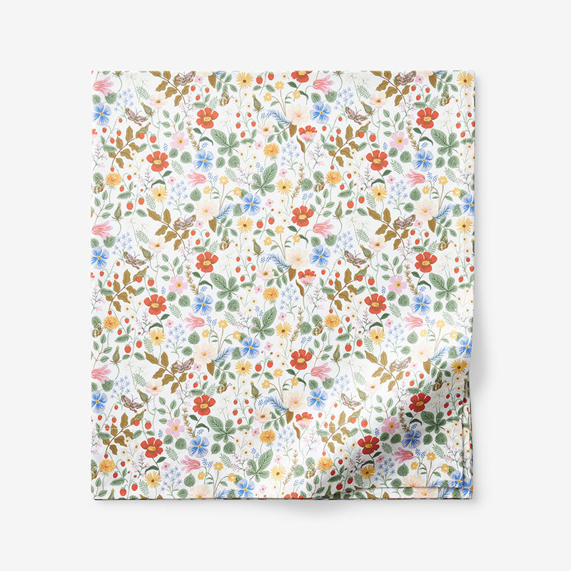 Strawberry Fields Classic Cool Cotton Percale Flat Bed Sheet - White Multi, Queen