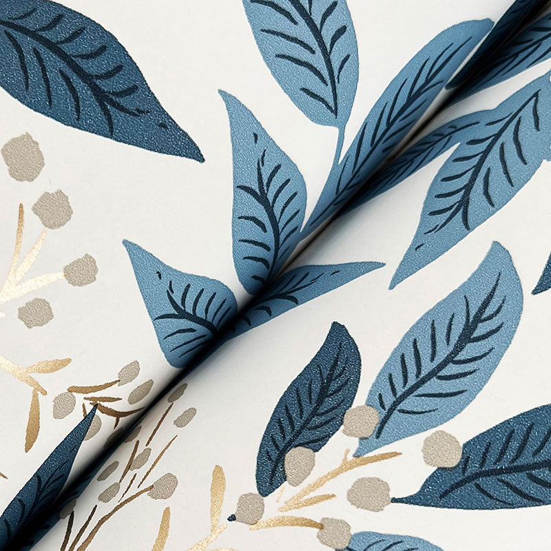 Willowberry Traditional Wallpaper - Blue White, Swatch