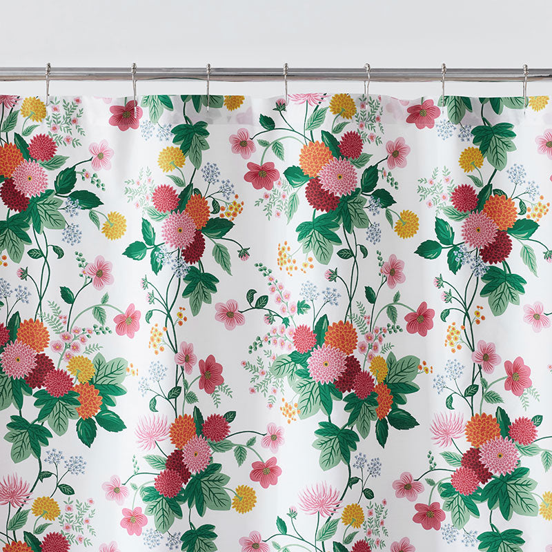 Dahlia Classic Cool Cotton Percale Shower Curtain - White Multi