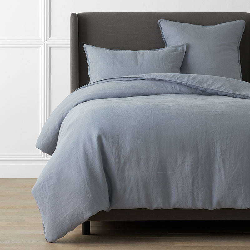 Premium Breathable Washed Linen Solid Duvet Cover - Dusty Blue, Full/Queen