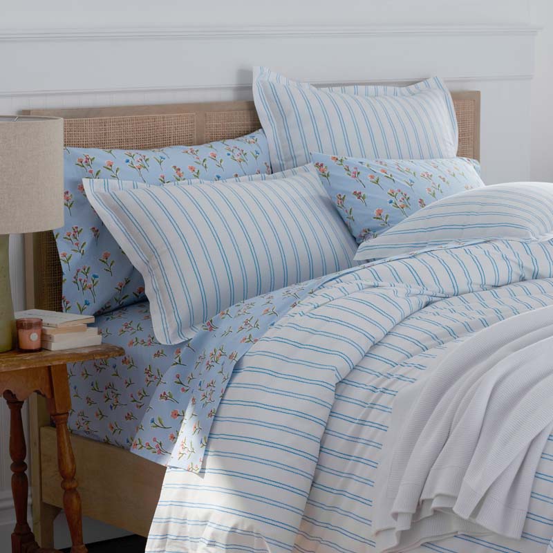 Blossoms and Stripes Classic Cool Cotton Percale Fitted Bed Sheet - Squiggle Stripe, Full