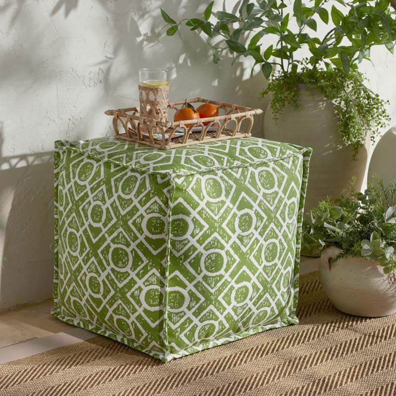 Indoor/Outdoor Pouf - Textured Fretwork Leaf Green, Medium