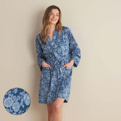 Printed Voile Women's Kimono Robe - Indigo Floral, M/L
