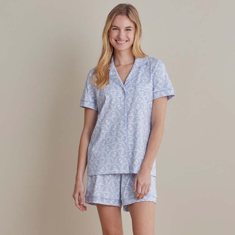 Printed Peruvian Cotton Women's Shorts Set - Bergen Blue, XXL