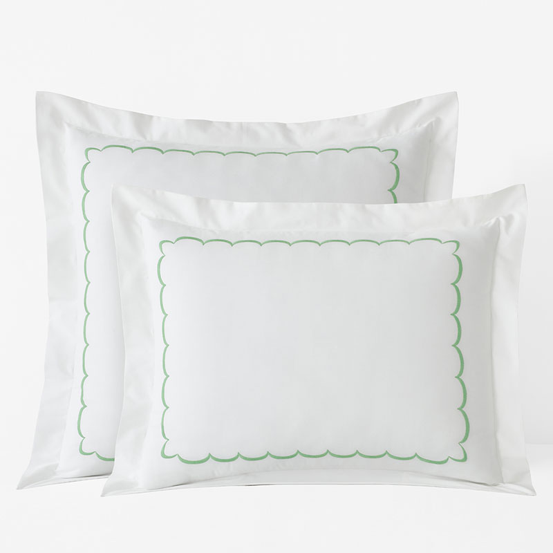 Embroidered Scallop Classic Cool Cotton Percale Sham - Green, Standard