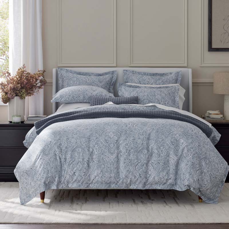 Paisley Grace Floral Premium Smooth Wrinkle-Free Sateen Duvet Cover - Blue, King/Cal. King