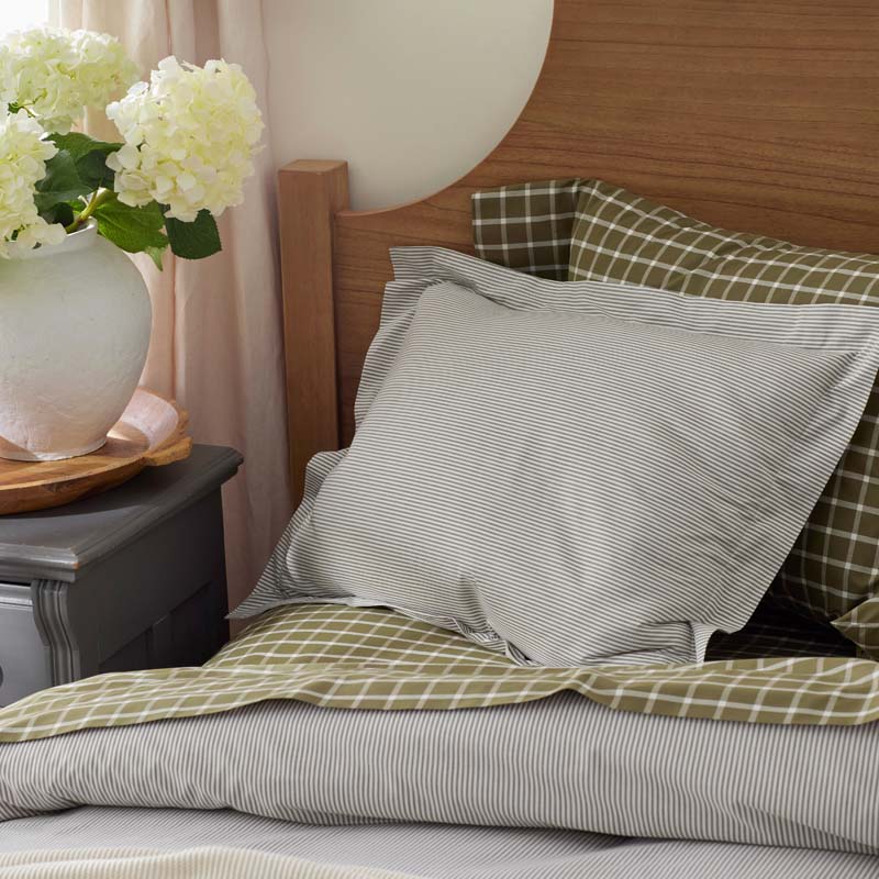 Classic Stripes and Plaids Cool Yarn-Dyed Cotton Percale Bed Sheet Set - Stripe Green, King