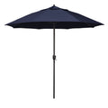 Round Outdoor Patio Umbrella, Aluminum with Auto Tilt Crank - Bronze Finish, Navy, 9'