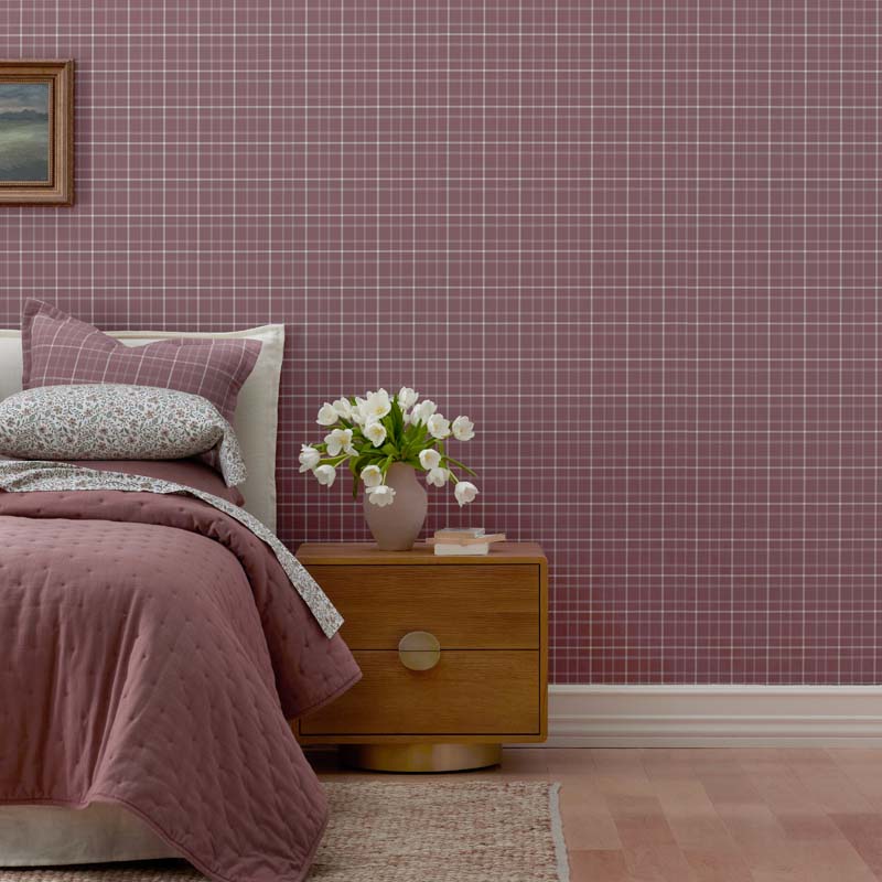 Plaid Traditional Wallpaper - Brick, Swatch