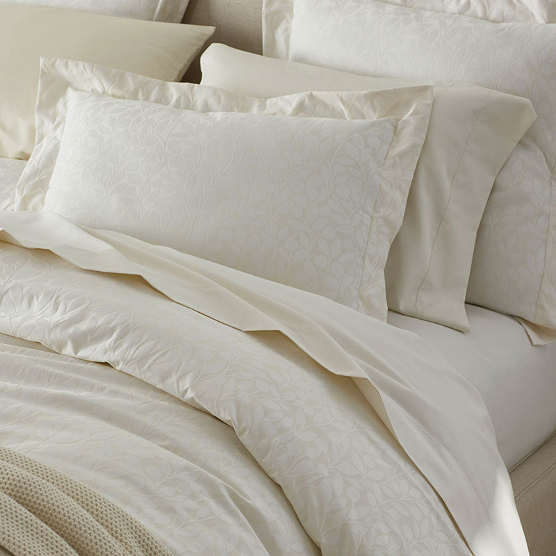 Jacquard Leaf Yarn-Dyed Premium Smooth Supima® Cotton Wrinkle-Free Sateen Fitted Bed Sheet - Ivory, Twin