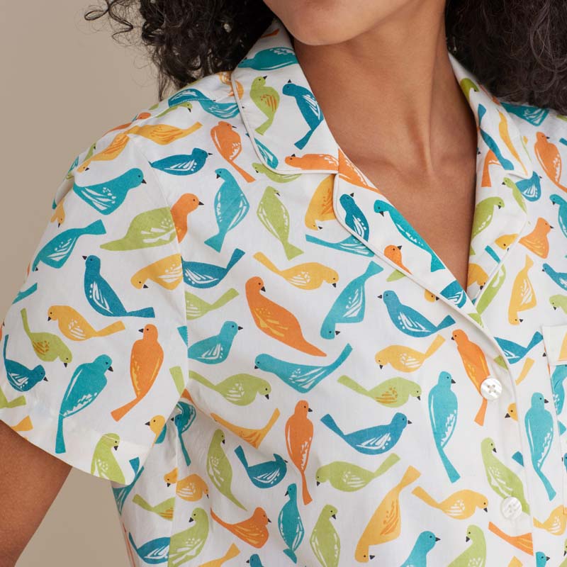 Printed Poplin Women's Shorts Set - Spring Birds, L
