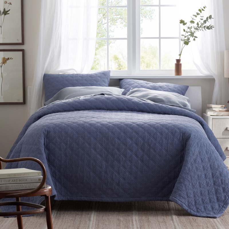 Waffle Quilted Sham - Denim Blue, King