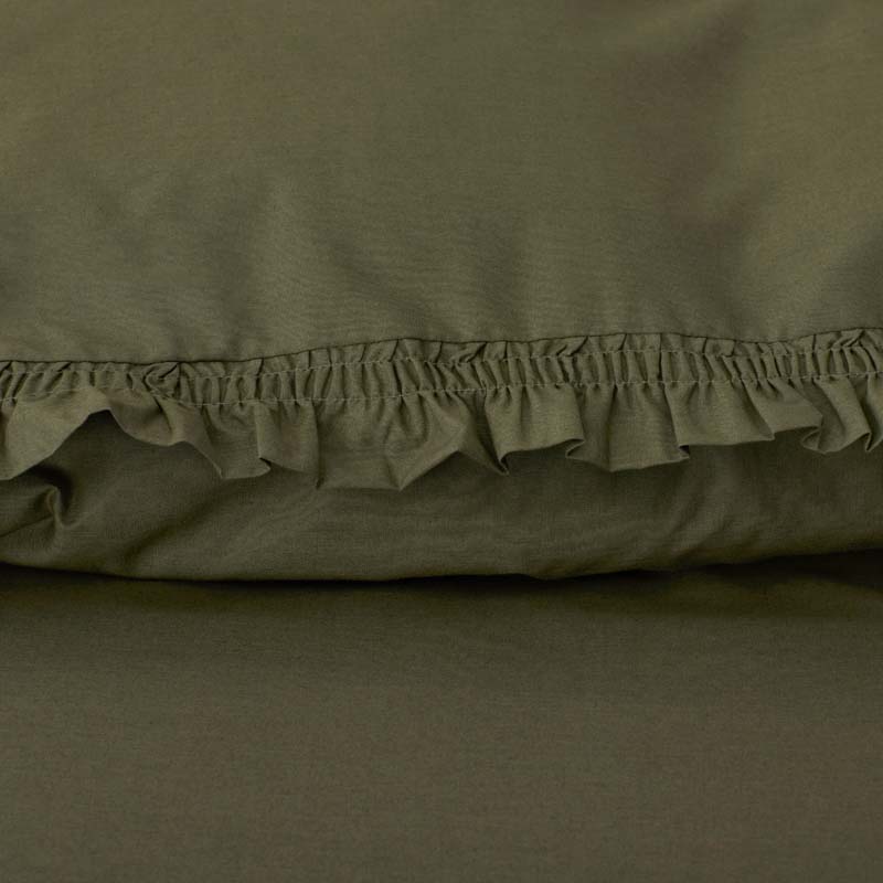 Solid Ruffle Garment Washed Cotton Percale Bed Sheet Set - Olive, Twin XL