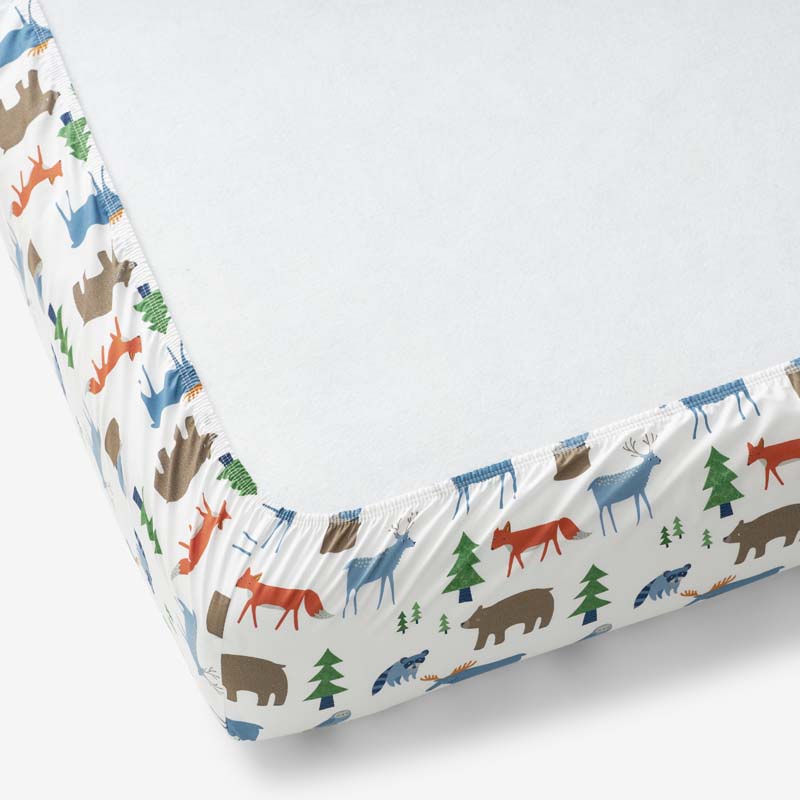 Forest Friends Classic Cool Organic Cotton Percale Fitted Crib Sheet - White Multi