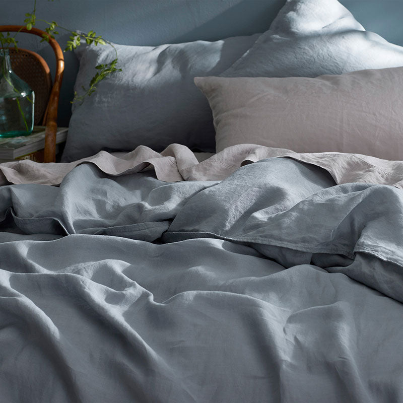 Premium Breathable Washed Linen Solid Duvet Cover - Dusty Blue, Twin/Twin XL