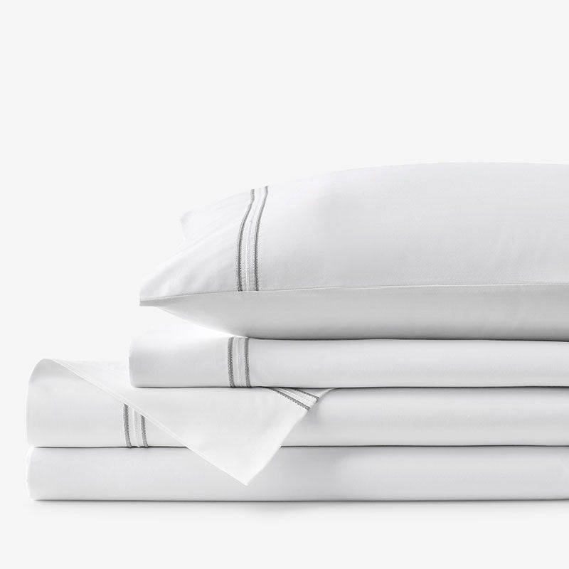 Dorset Stripe Luxe Smooth Egyptian Cotton Sateen Bed Sheet Set - Gray, Queen