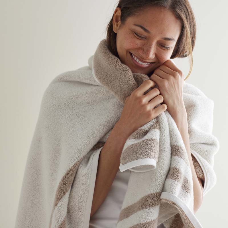 Mirage Aegean Cotton Reversible Stripe Hand Towel - Ecru