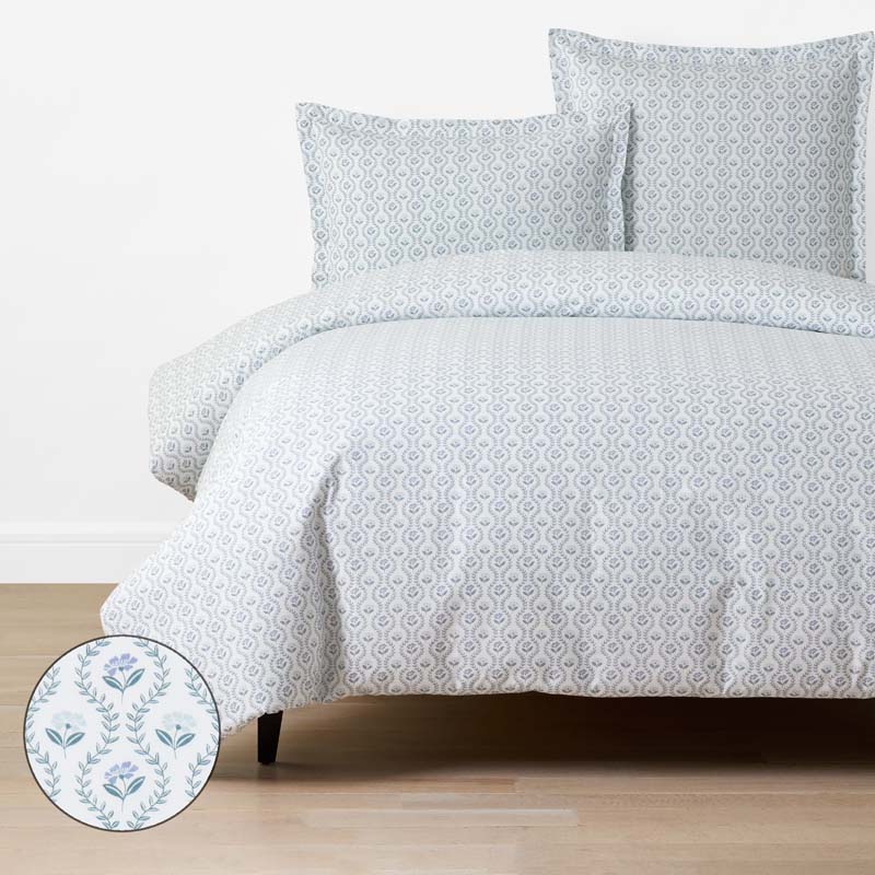 Tira Floral Classic Cool Cotton Percale Duvet Cover - Flower Blue, King/Cal. King
