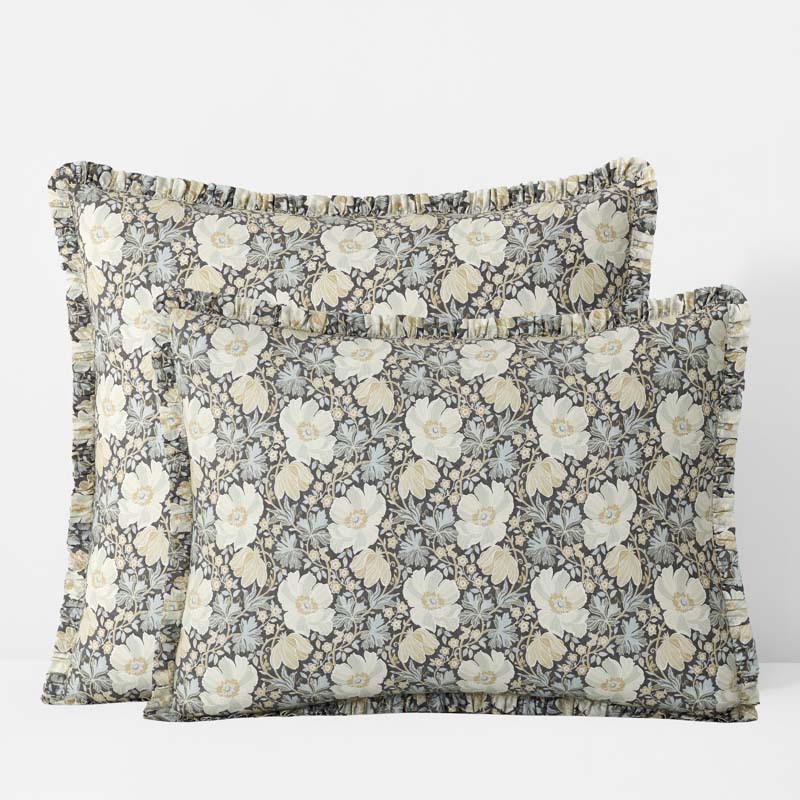 Tapestry Floral Reversible Garment Washed Cotton Percale Sham - Ivory Multi, Euro