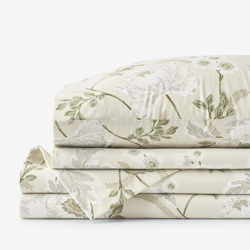 Tranquil Blossom Premium Smooth Wrinkle-Free Sateen Bed Sheet Set - Antique Beige, Full