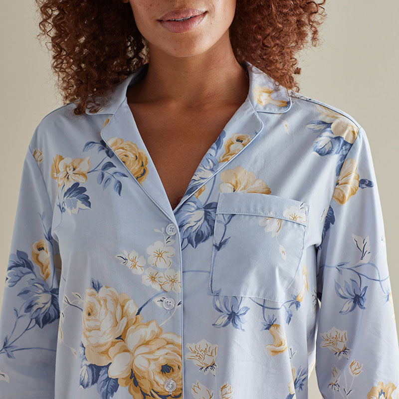 Printed Poplin Women's Nightshirt - Blue Floral, M