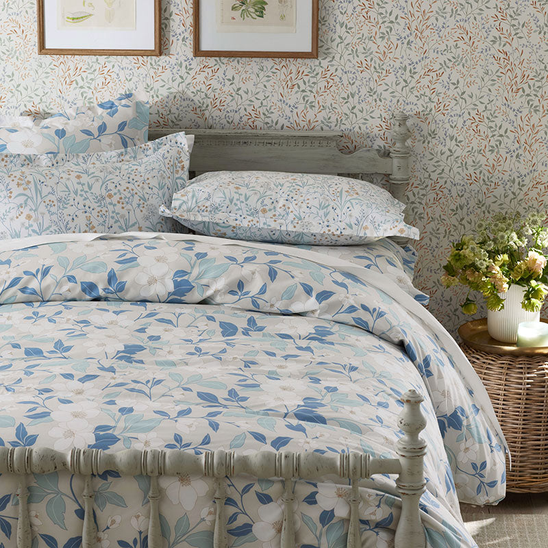 Clemencia Classic Cool Cotton Percale Sham - Floral Pale Blue, Euro