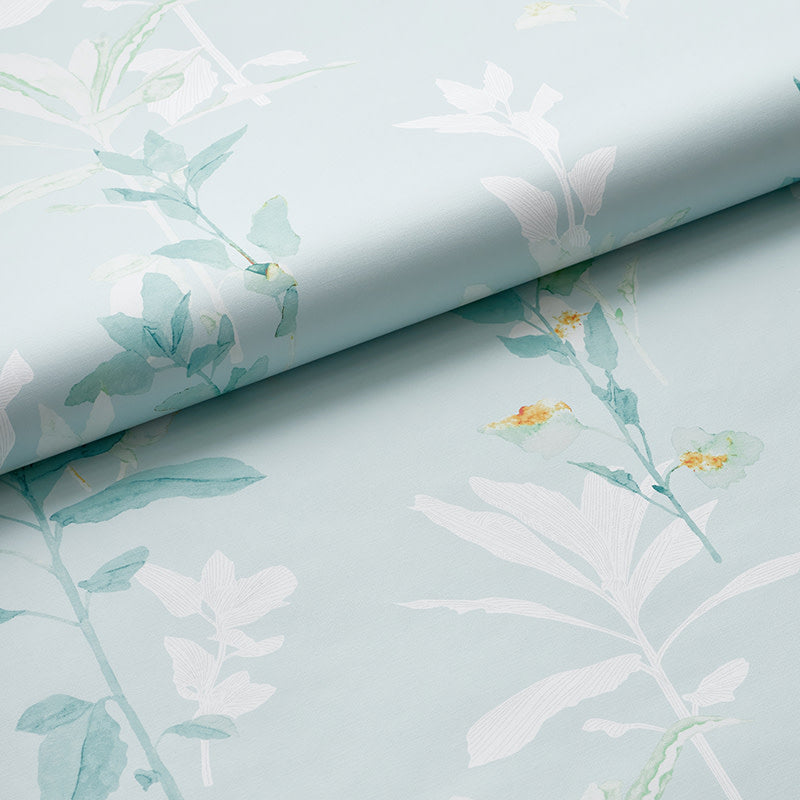 Aqua Leaf Silhouette Removable Wallpaper - Teal Blue, Panel