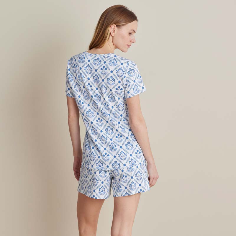 Printed Pima Cotton Women's Shorts Set - Floral Trellis, XL