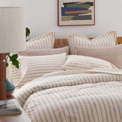 Tailored Stripes and Plaids Classic Cool Cotton Percale Bed Duvet Cover - Narrow Stripe Gold, Full/Queen
