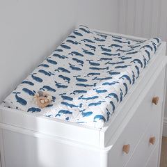 Whale School Classic Cool Organic Cotton Percale Quilted Changing Pad Cover - Blue