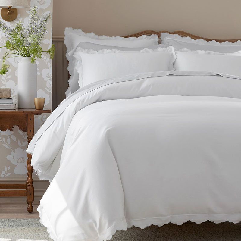 Embroidered Scallop Classic Smooth Sateen Solid Bed Sheet Set - Light Gray, King