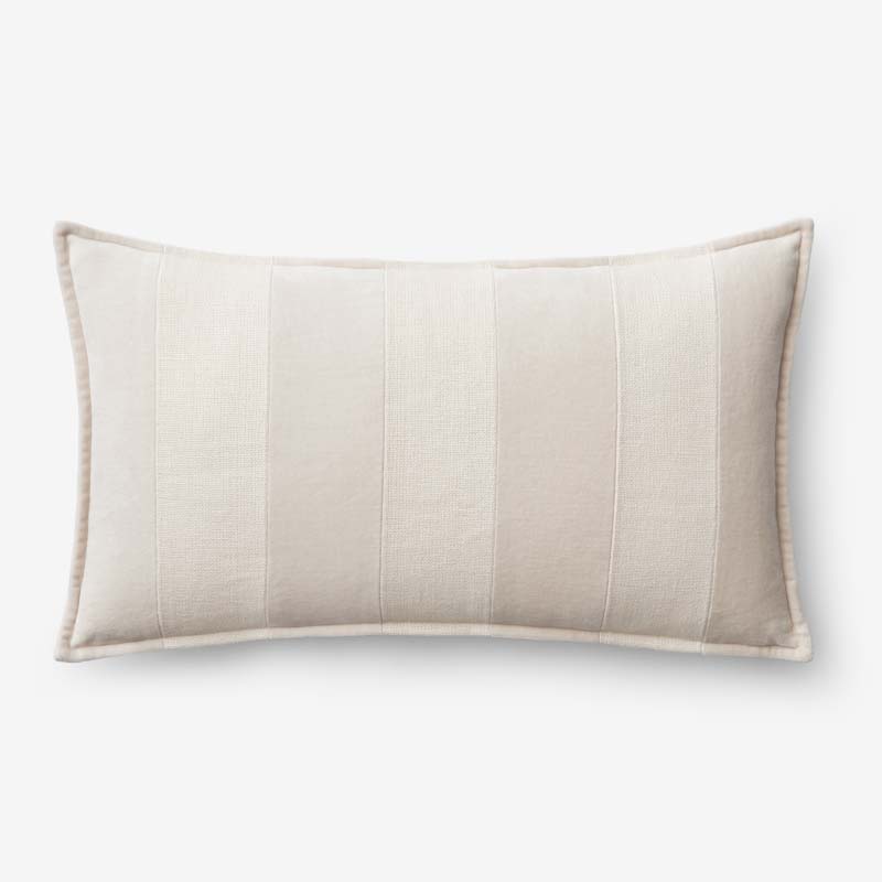 Velvet Linen Stripe Decorative Lumbar Pillow Cover - Sand, 12 in. x 21 in.
