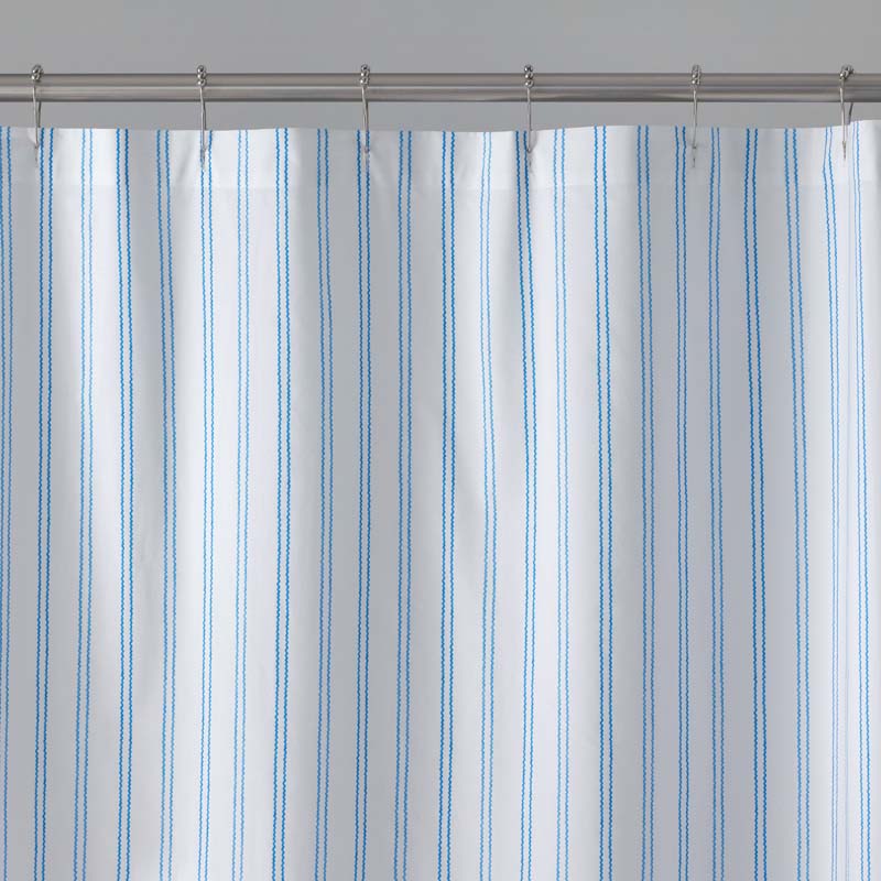 Blossoms and Stripes Classic Cool Cotton Percale Shower Curtain - Squiggle Stripe