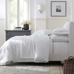 Contrast Border Premium Cool Supima® Cotton Percale Bed Sheet Set - White, Full
