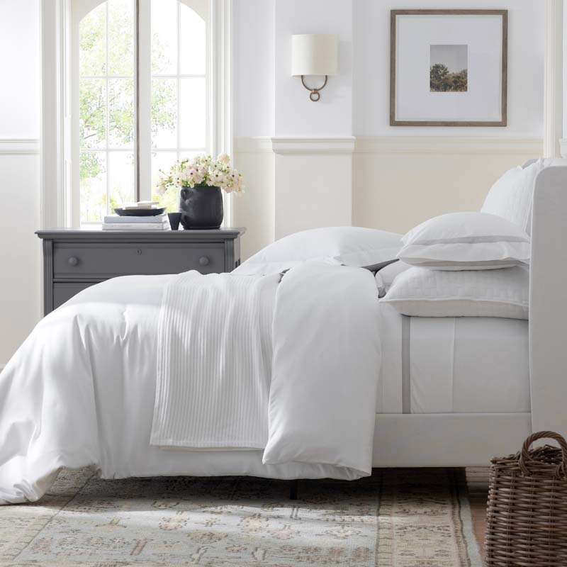 Contrast Border Premium Cool Supima® Cotton Percale Bed Sheet Set - White, Twin