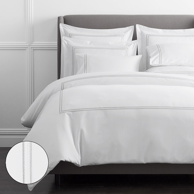 Dorset Stripe Luxe Smooth Egyptian Cotton Sateen Duvet Cover - Gray, King/Cal King