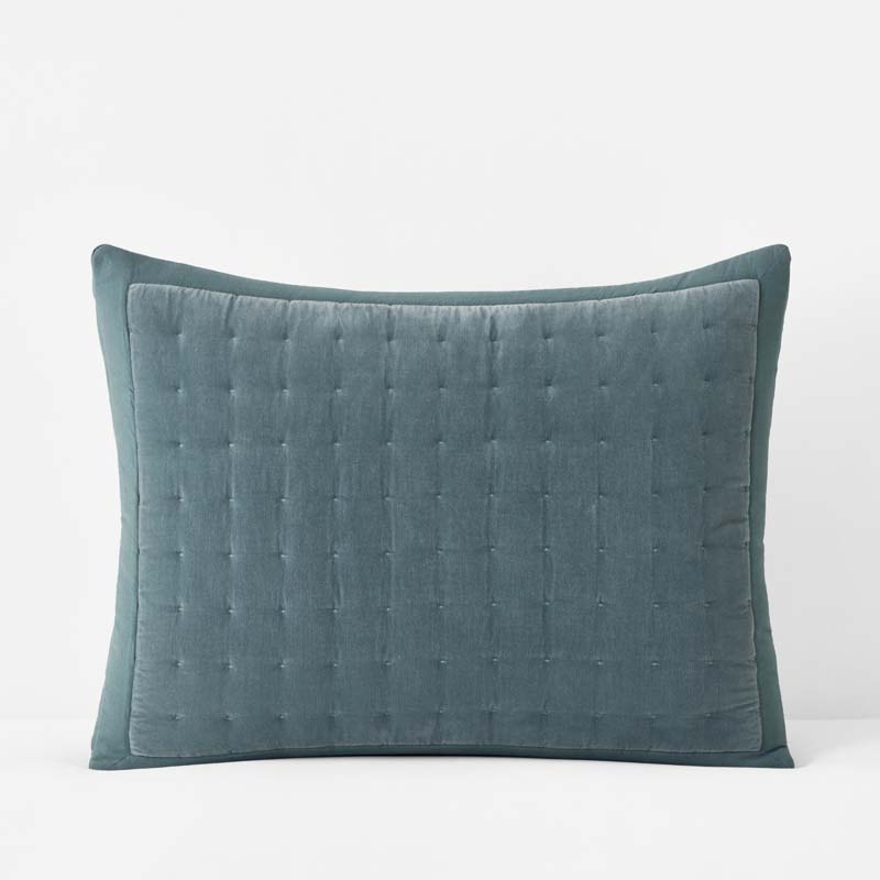 Tufted Stitch Velvet Quilted Sham - Mineral Blue, Standard