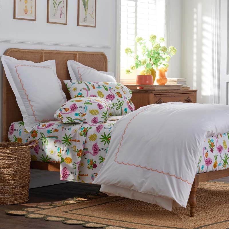 Summer Prints Classic Cool Cotton Percale Duvet Cover - Flamingo and Palms, Twin/Twin XL