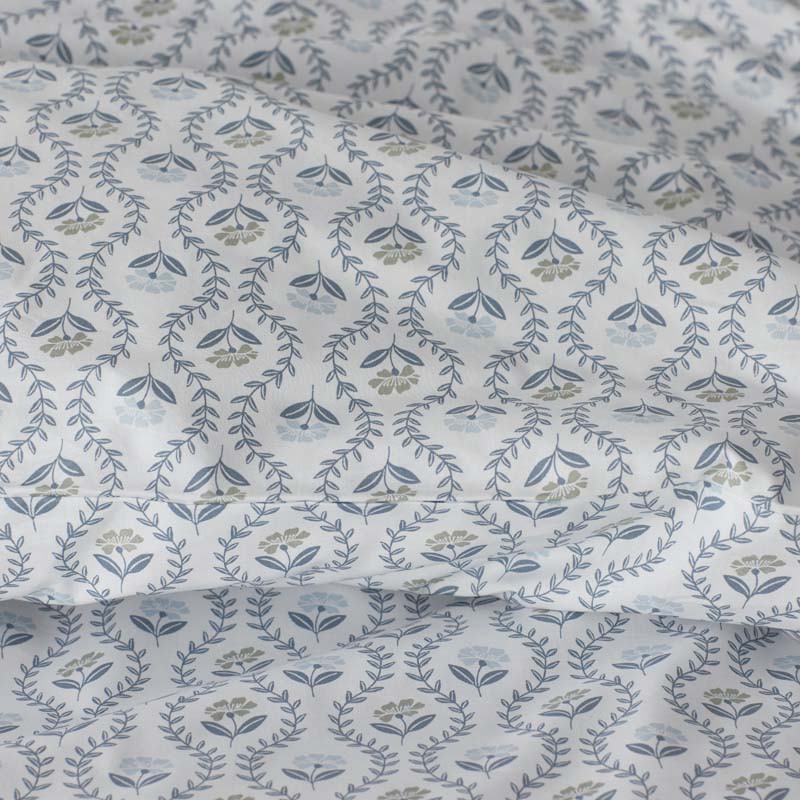 Tira Floral Classic Cool Cotton Percale Flat Bed Sheet - Flower Green, Full