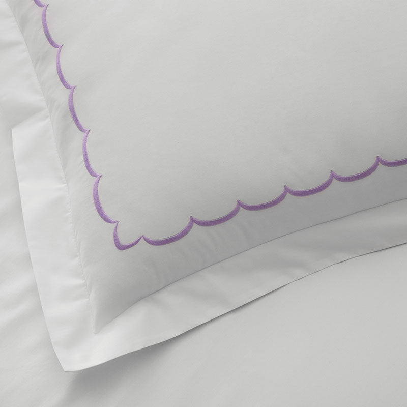 Embroidered Scallop Classic Cool Cotton Percale Pillowcase Set - Lavender, Standard