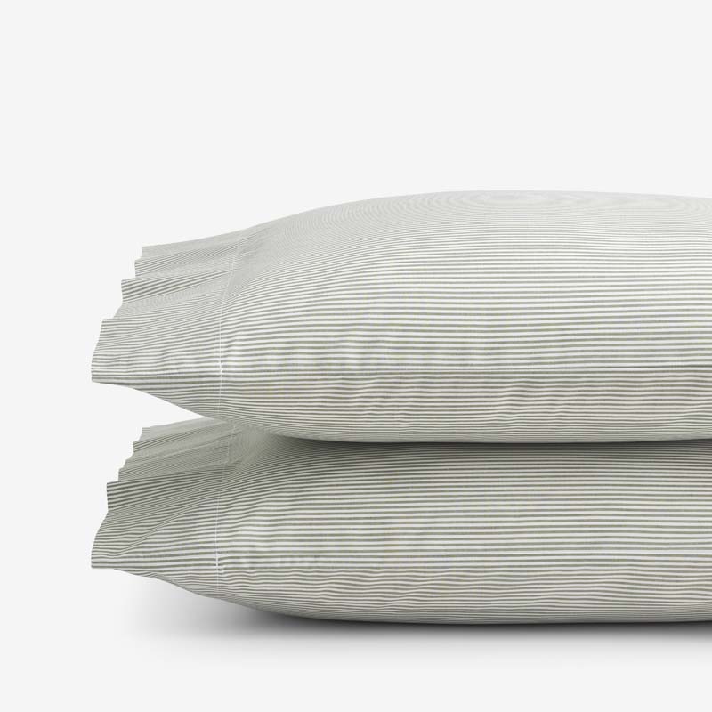 Classic Stripes and Plaids Cool Yarn-Dyed Cotton Percale Pillowcase Set - Stripe Green, Standard
