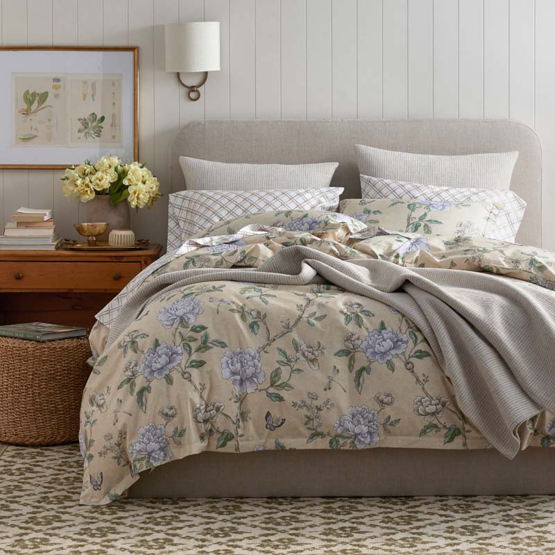 Peony Garden Premium Smooth Wrinkle-Free Sateen Flat Bed Sheet - Beige Tan, Twin/Twin XL