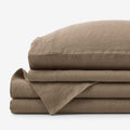 Premium Breathable Washed Linen Solid Bed Sheet Set - Pine Bark, Queen