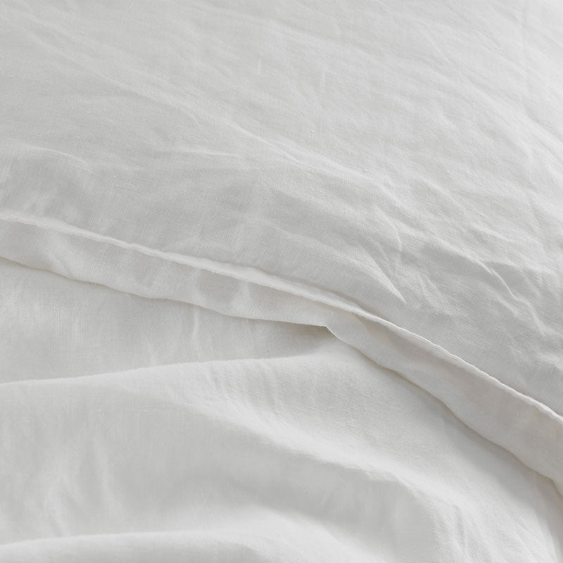 Premium Breathable Washed Linen Solid Bed Sheet Set - White, Queen