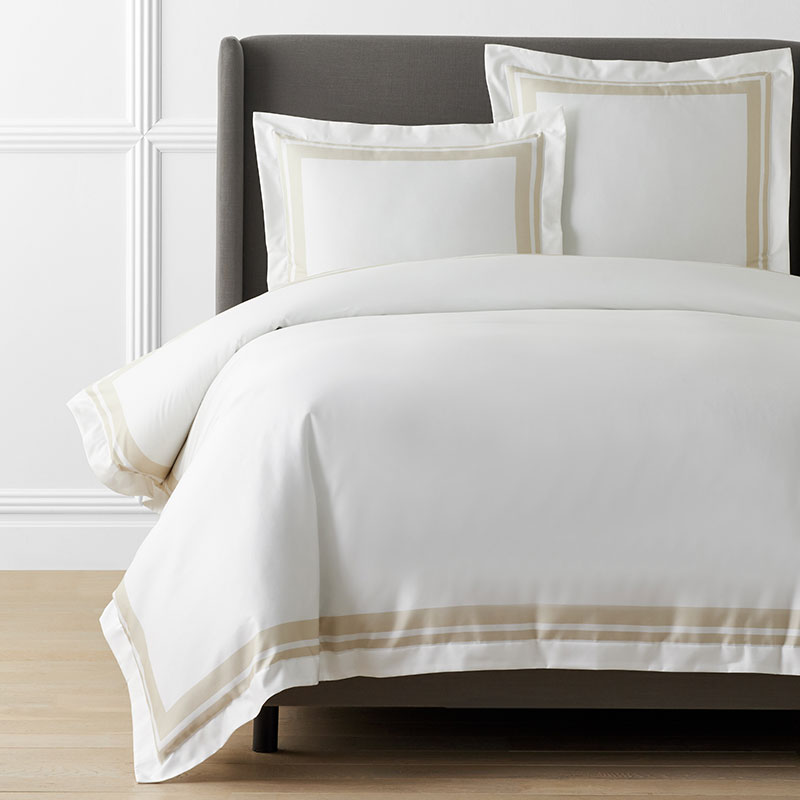 Double Border Premium Smooth Supima® Cotton Wrinkle-Free Sateen Duvet Cover - Ivory, Full