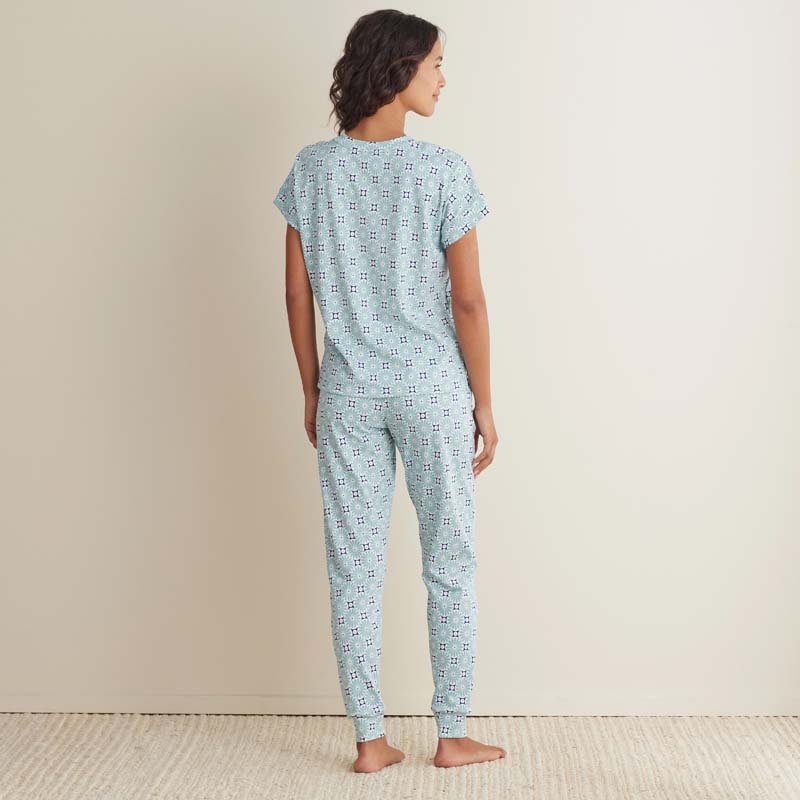 Printed Peruvian Cotton Women's Jogger Pants Pajama Set - Cool Daisy, XXL